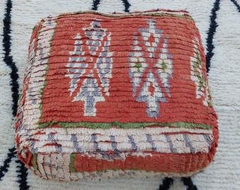 Antique Moroccan Pouf Cover ,Moroccan floor boujaad pillow ,Unique Antique Pillow, Hand Knotted Moroccan Floor Pillow