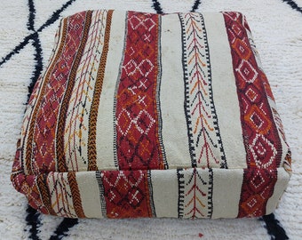 Antique floor pillow, cushion  Moroccan Ottoman Square Yoga Meditation Cushion ,Moroccan Kilim Pillow, Bohemian Moroccan Pillow