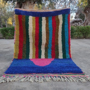UNIQUE STRIPED Multicolored Rug ,Colorful Handmade Art Rug ,Multi-color Striped Wool rug ,Personalized Moroccan Design Striped Rug ,Rag Rug.