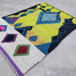 Custom Yellow Moroccan Rug, Yellow Wool Area Rug 5x6, Gold Beni Ourin Rug, Comfortable and Elegant Colorful Rug, Beautiful Hand Knotted Rug.