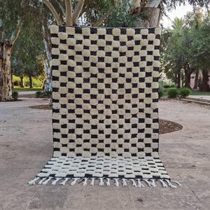 UNIQUE Black and White Checkered Rug  ,Soft Large Black and White Checkered rug ,Custom checkerboard rug ,Hand-knotted Checkered area Rug.