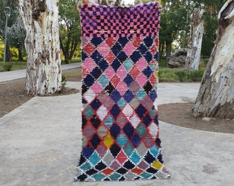 Moroccan checkered Rug Runner Large Rug hooking ,Abstract Rug ,checkered rug colorful , HandKnotted Home Decor ,handmade furniture