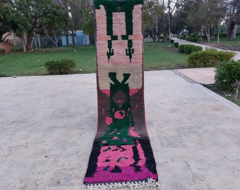 UNIQUE Moroccan Runner Rug, Colorful Berber Runner Rug , Original Moroccan Pink Rug, Original Boujad Runner Rug ,Entrance runner rug 8x10