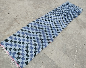 Moroccan checkered rug Blue, Blue area rug ,Moroccan Checker Rug blue ,Moroccan Rug Checkered ,Checkered Rug Runner For Kitchen Decor