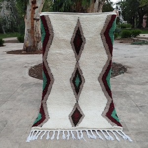 CARPETS BENI OUARIN Large Moroccan White& Brown ,Custom Wool Rug Handwoven All Size ,Gorgeous Moroccan  berber Colorful  Rug