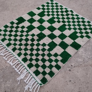UNIQUE Checkered Green Rug ,Checkered Moroccan rug in green and white ,Amazing Green Moroccan Rug ,Checkerboard Rug ,Checkered area rug.