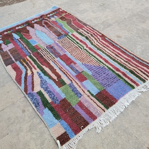 Unique Berber Moroccan Costum rug ,Moroccan Woolen Brown carpet ,New Azilal rug, Beni ouarain style , New Beni ouarain rug - fine berber rug