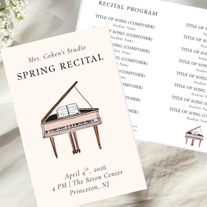 ピアノ リサイタル プログラム、パーソナライズ可能なテンプレート、Canva デジタル ダウンロード