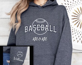 Personalized Baseball Mom Hoodie, Custom Baseball Mom Sweatshirt, Base ball Mama Gift, Mother's Day gift for Baseball Mom, Baseball Mama