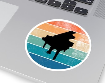 Retro Sunset Piano Sticker, Piano Sticker, Piano stickers, gift for piano student, gift piano teacher, piano lover sticker, piano gift