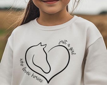 girl horse sweatshirt, equestrian youth crewneck, horse lover sweatshirt youth, girl who loves horses, horseback riding shirt