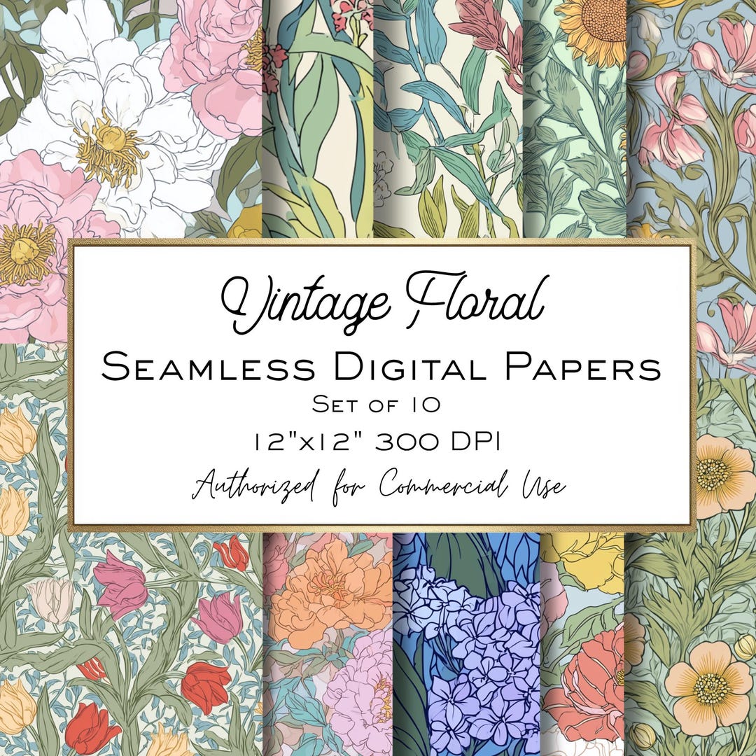 Vintage Shabby Chic Floral Digital Paper Pack: William Morris Style ...