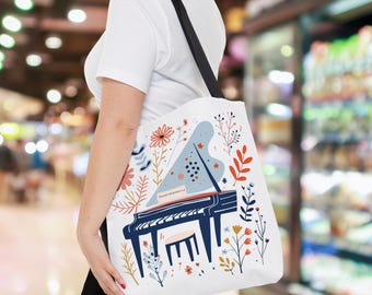 Piano Student Tote Bag, Pianist Gift, Gift for Piano Lover, Bag for Paino Music, Music Teacher Tote Bag, Piano Lessons Tote