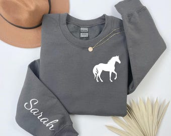 personalized equestrian sweatshirt, custom horse lover crewneck, horse trainer gift, horseback riding girl gift, girl horse sweatshirt