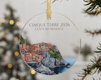 Personalisierte Cinque Terre Italien Ornament Glas oder Acryl, Italien Hochzeitsreise oder Verlobung Individuelles Geschenk
