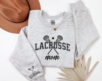 sweatshirt lacrosse moeder op maat, gepersonaliseerd lacrosseshirt, lacrosse mama ronde hals, Moederdag lacrosse moeder, cadeau voor lacrosse moeder
