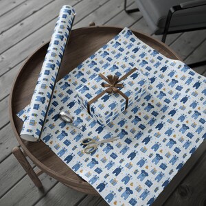 Blue Jean Baby cadeaupapier, denim babyshower inpakpapier, blue jean babystrooisel, blue jean babyshower, blue jean baby onderweg afbeelding 3