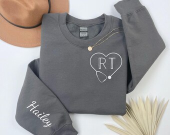 Custom rt sweatshirt, rt pocket shirt, rt graduate gift, personalized rt sweatshirt, respiratory therapist sweatshirt, respiratory therapist