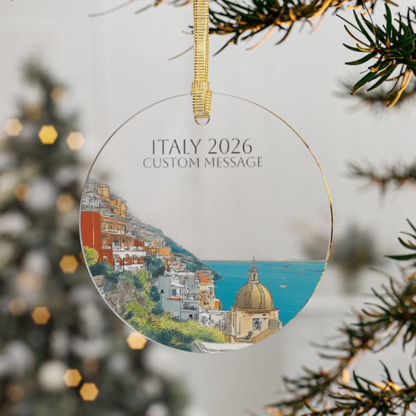 Personalized Amalfi Coast Italy Ornament Glass or Acrylic, Positano or Ravello Honeymoon or Engagement Custom Gift