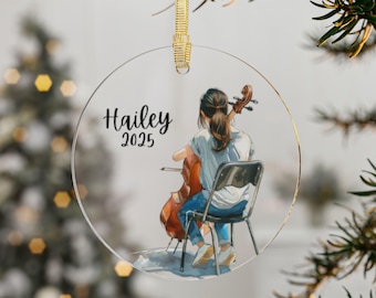 Personalized Cello Ornament, Gift for Cello Girl, Cello Lover Christmas Gift Custom Ornament Glass or Acrylic, Cellist Gift, Cello Student