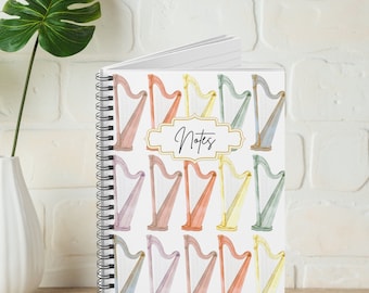 Classical Harp Notebook, Classical Harp Journal, Harp Spiral Notebook, Classical harp gift, gift for harpist, gift for harp teacher