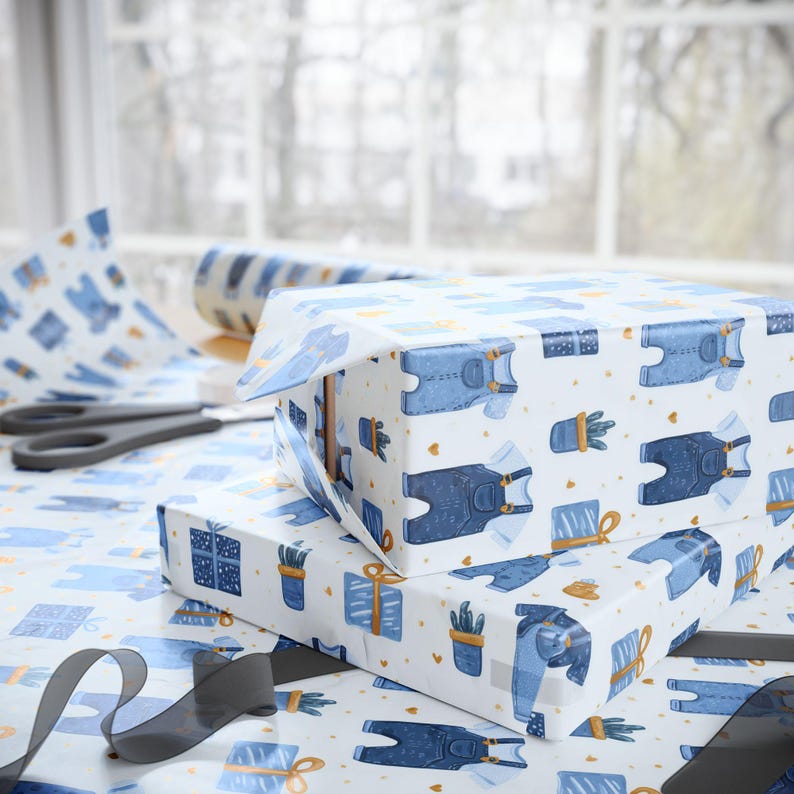 Blue Jean Baby cadeaupapier, denim babyshower inpakpapier, blue jean babystrooisel, blue jean babyshower, blue jean baby onderweg afbeelding 5