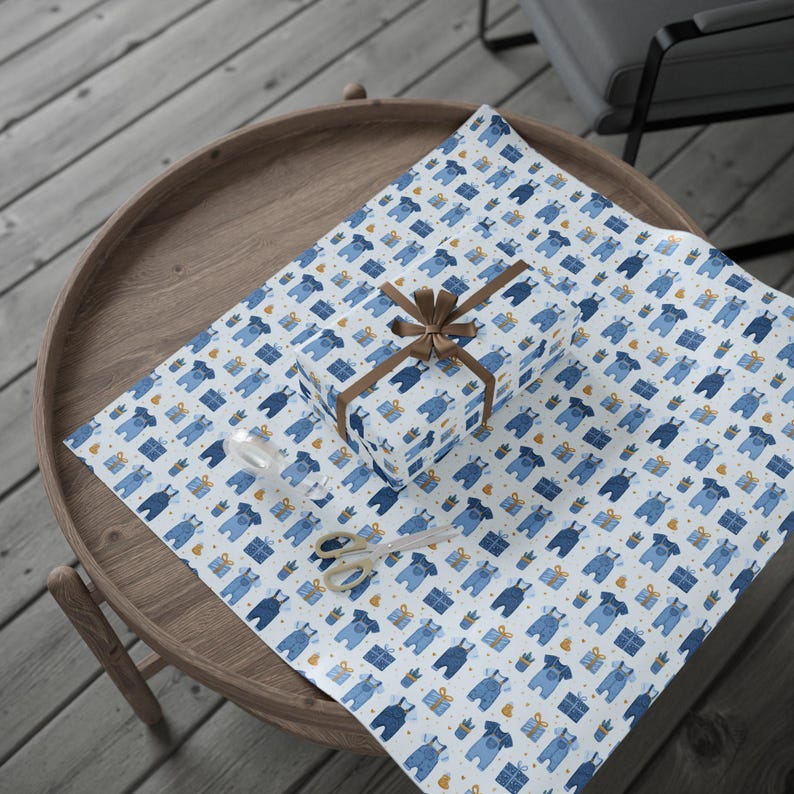 Blue Jean Baby cadeaupapier, denim babyshower inpakpapier, blue jean babystrooisel, blue jean babyshower, blue jean baby onderweg afbeelding 6