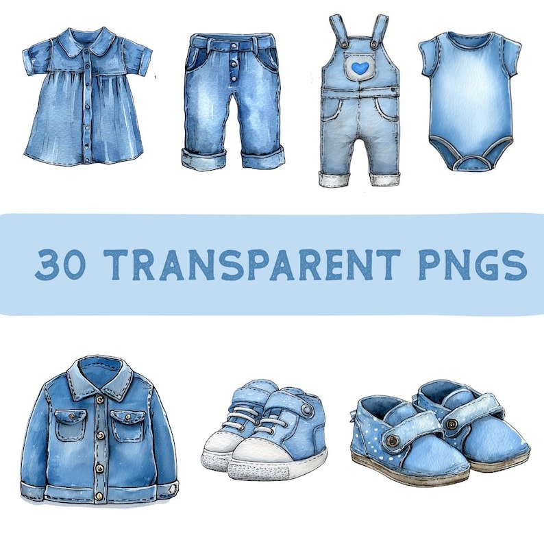 Blue Jean Baby on the Way Clipart Set of 30 for Invitations or Decor ...