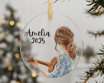 Personalized Guitar Ornament, Custom Guitar Recital ornament, guitar student gift, gift for guitar playing girl, guitar girl gift
