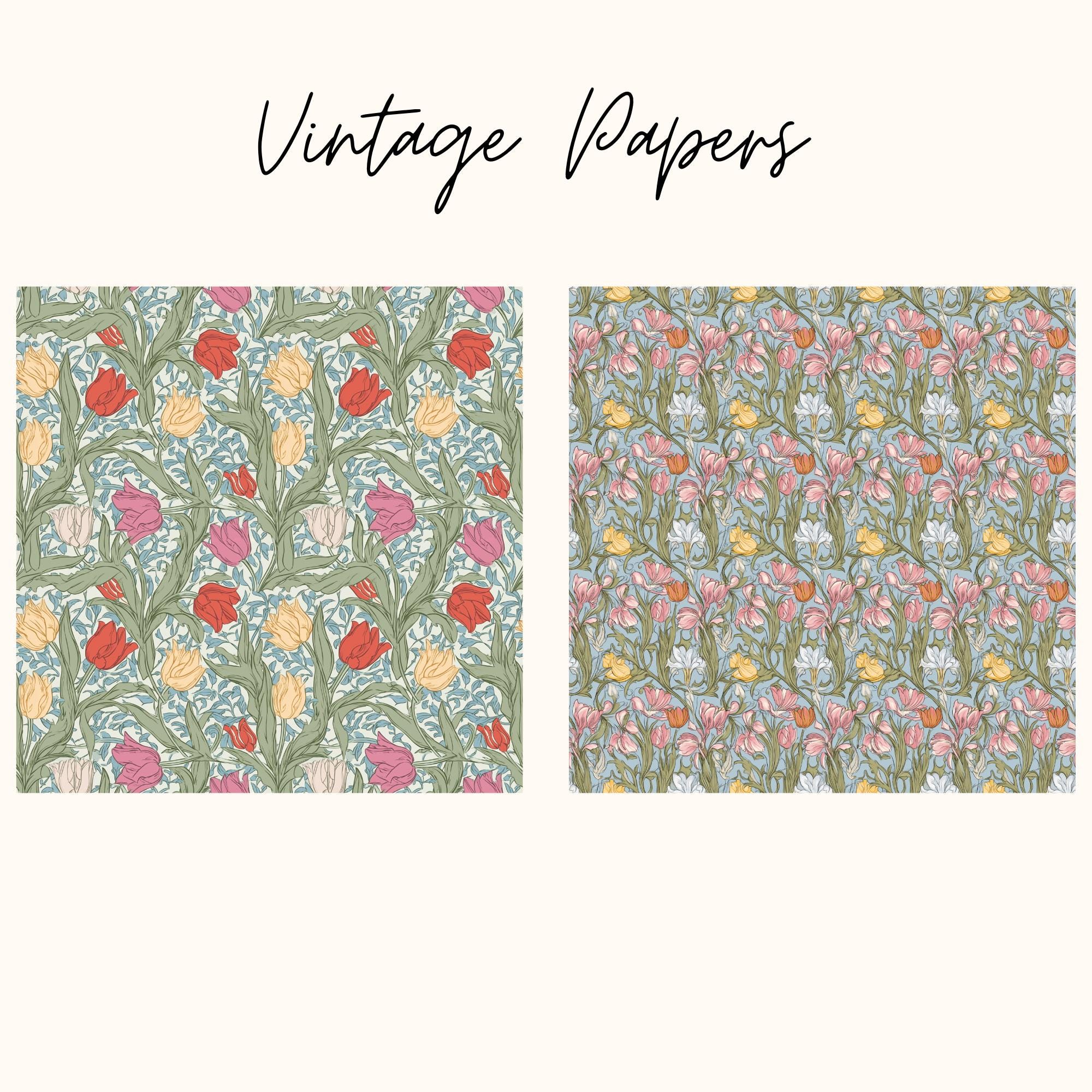 Vintage Shabby Chic Floral Digital Paper Pack: William Morris Style ...