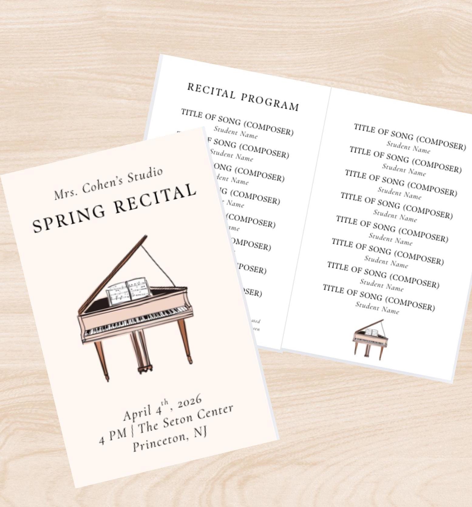 Recital Program Graphics Piano Recital Program, Personalizable Template, Canva Digital Download ...
