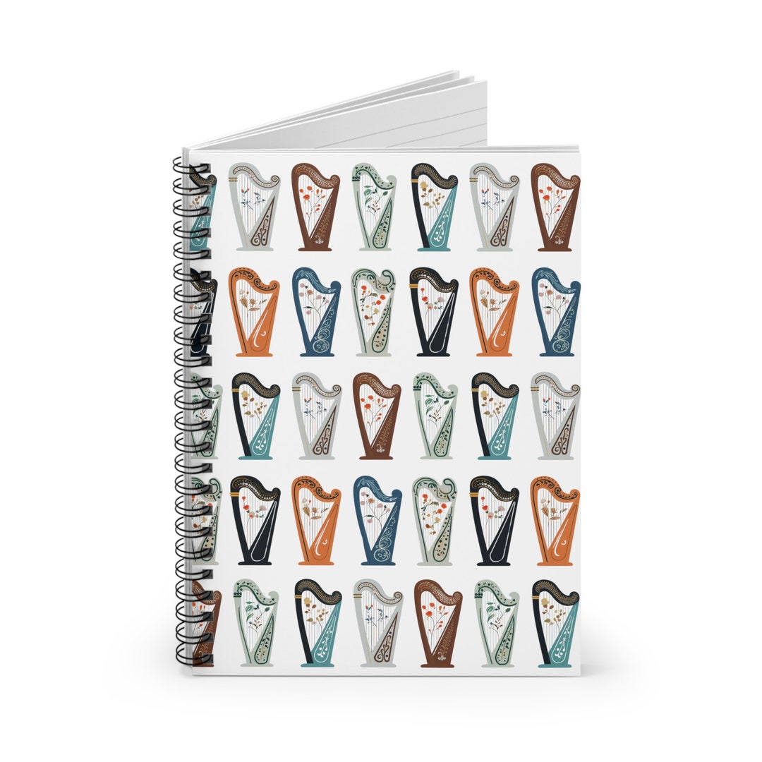 Harp Notebook, Harp Journal, Harp Spiral Notebook, Gift for Harpist