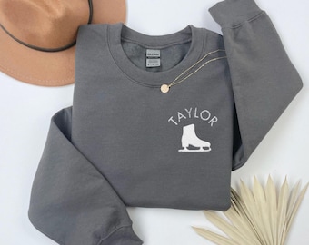 Felpa con ricamo personalizzato per pattinatrice sul ghiaccio, maglietta personalizzata per pattinaggio artistico, regalo per pattinatrice artistica da donna, regalo per pattinaggio sul ghiaccio agonistico