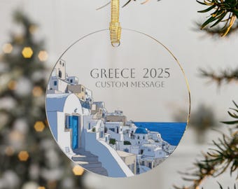 Greece Ornament, Personalized Santorini 2025 ornament, Greece Trip Reveal, Greek Island Trip, Trip to Greece, Greece Honeymoon Gift