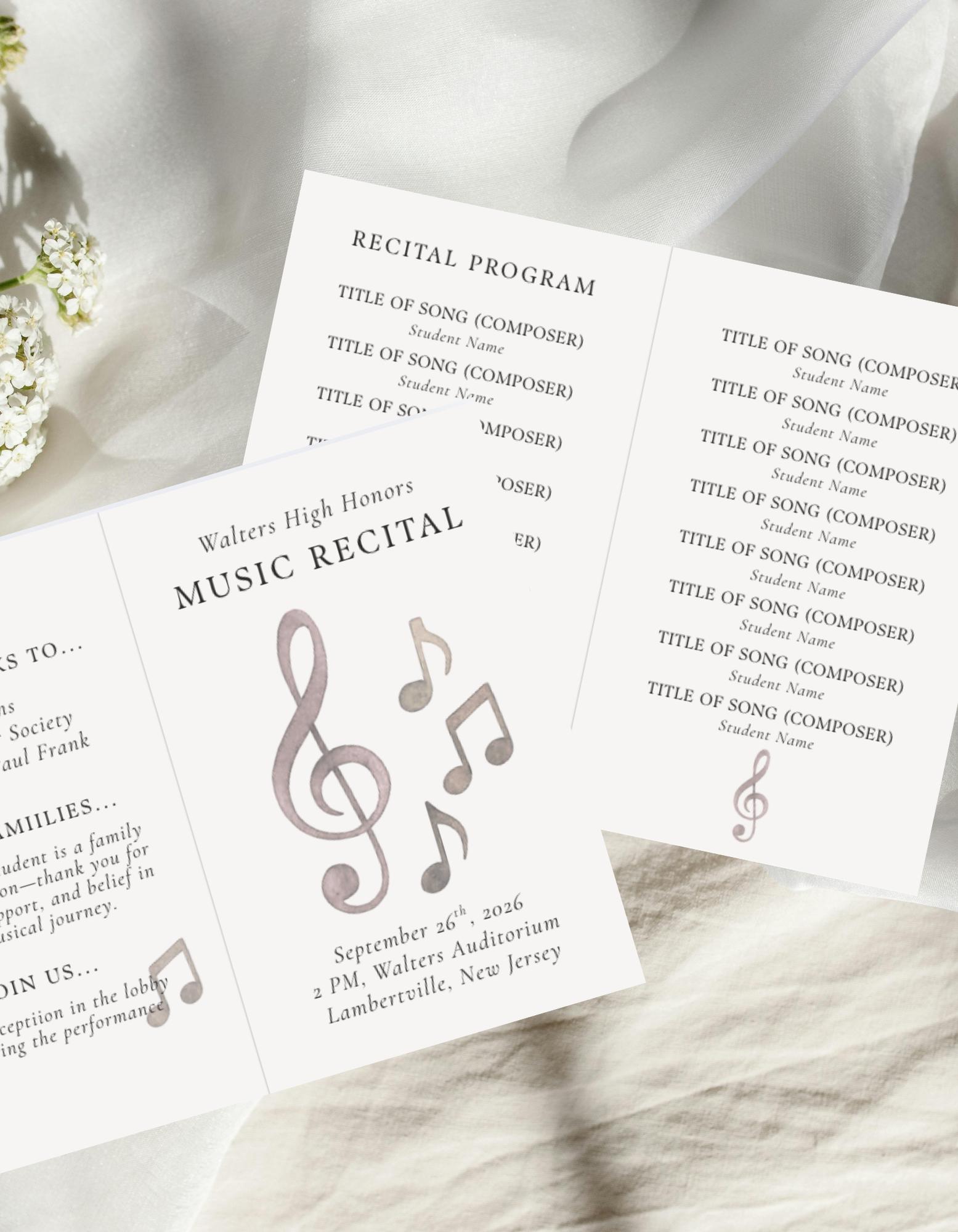 Music Recital Program, Personalizable Template, Canva Digital Download ...