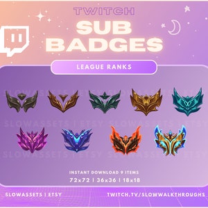 Twitch Sub Badges | League of Legends Ranked Subscriber Badges & Bit Badges | Streamer Assets