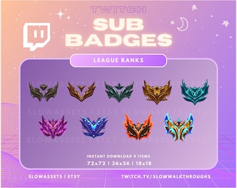 Twitch Sub Badges | League of Legends Ranked Subscriber Badges & Bit Badges | Streamer Assets