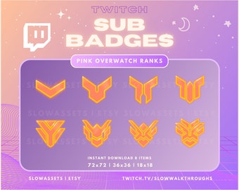 Overwatch Ranked Sub Badges | Twitch Subscriber Badges & Bit Badges for Streamers | Cute Pink + Gold Kawaii Minimalist Design