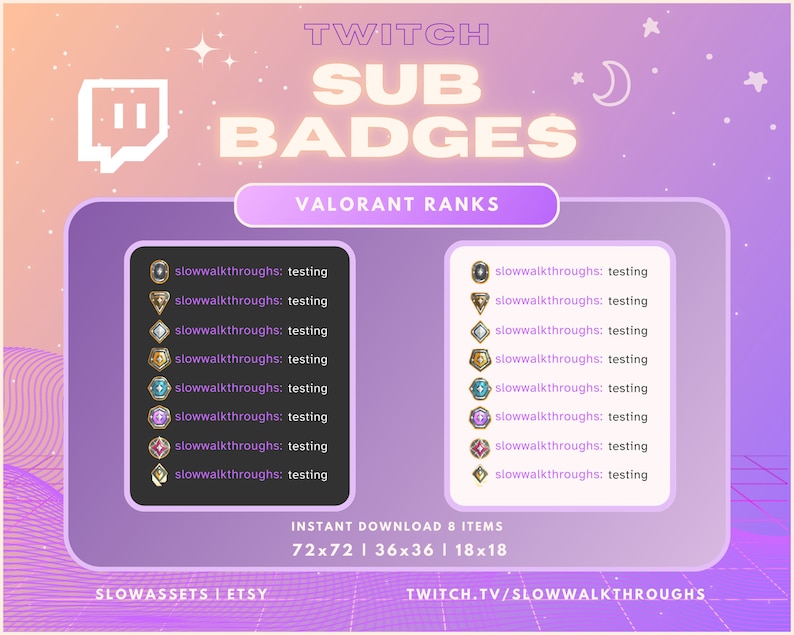 Valorant Twitch Sub Badges | Ranked Subscriber Badges & Bit Badges - Etsy