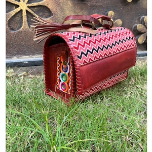 Maroon Strip Ajarkh Leather Sling Bag