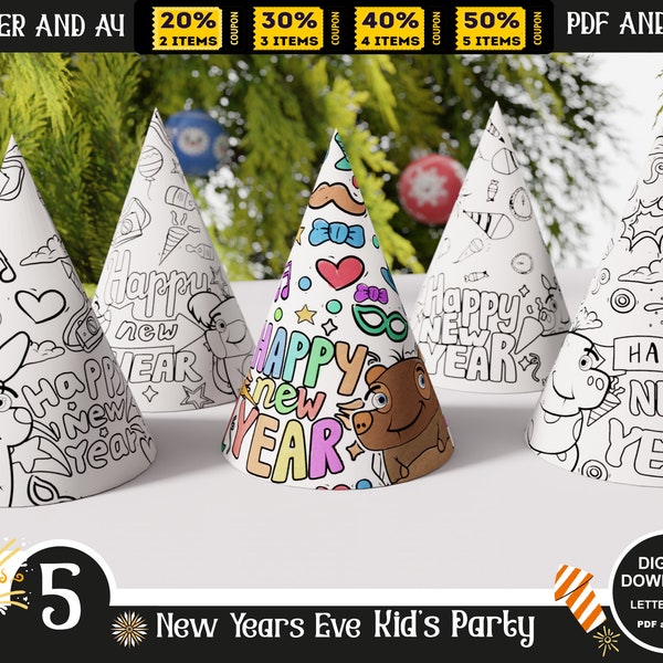 Ring in the New Year with Fun Coloring Party Hats for Kids! Midnight Merriment: 5 Kids' New Year's Eve Party Hats Printable