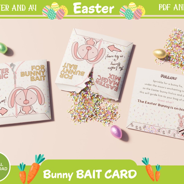 Bunny Bait Card, Adorable Easter Card for DIY Magic and Sweet Surprises! Printable Easter Card for Crafting Magical Moments!