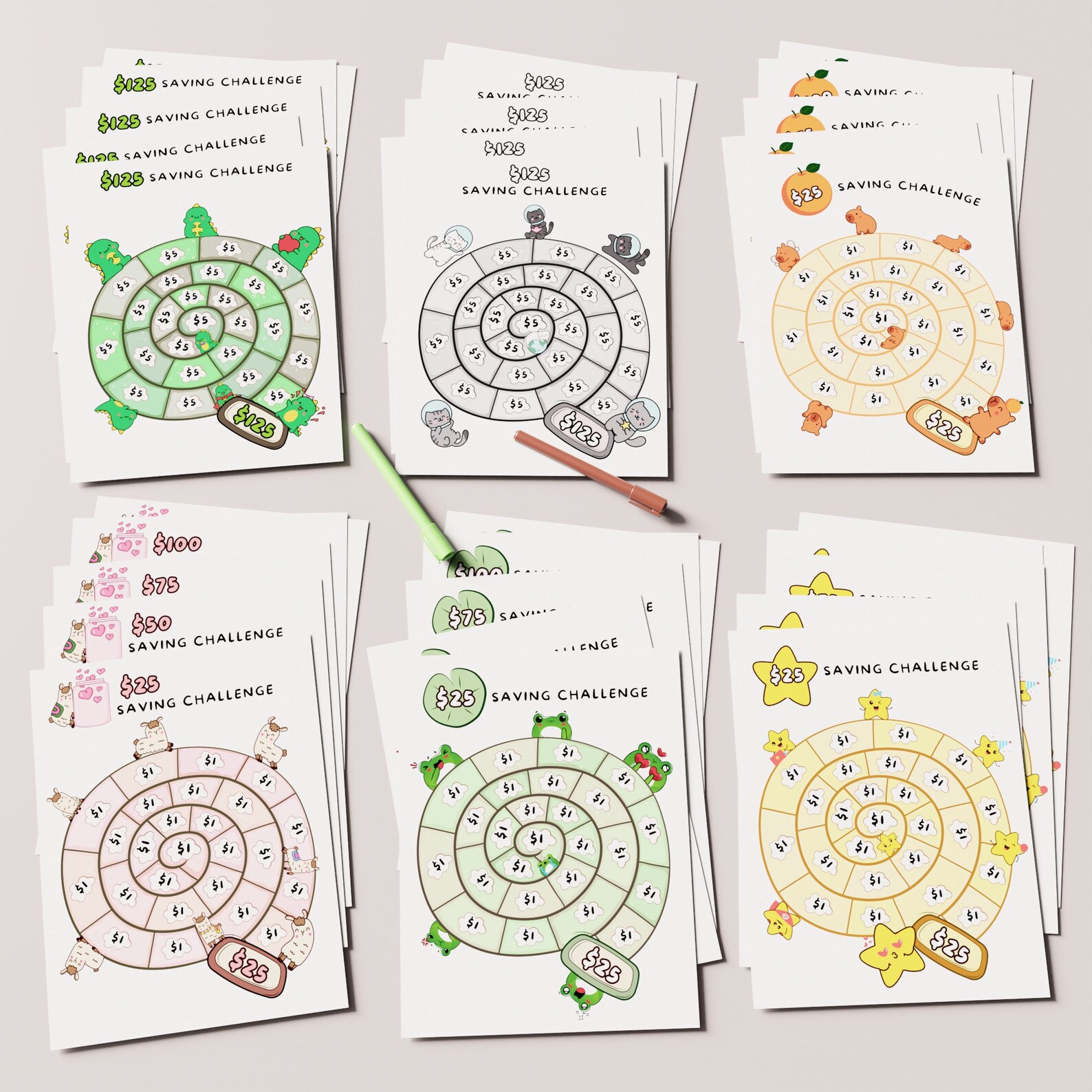 Bundle Kids' Money Saving Challenge Savings Tracker Printables, Fun ...