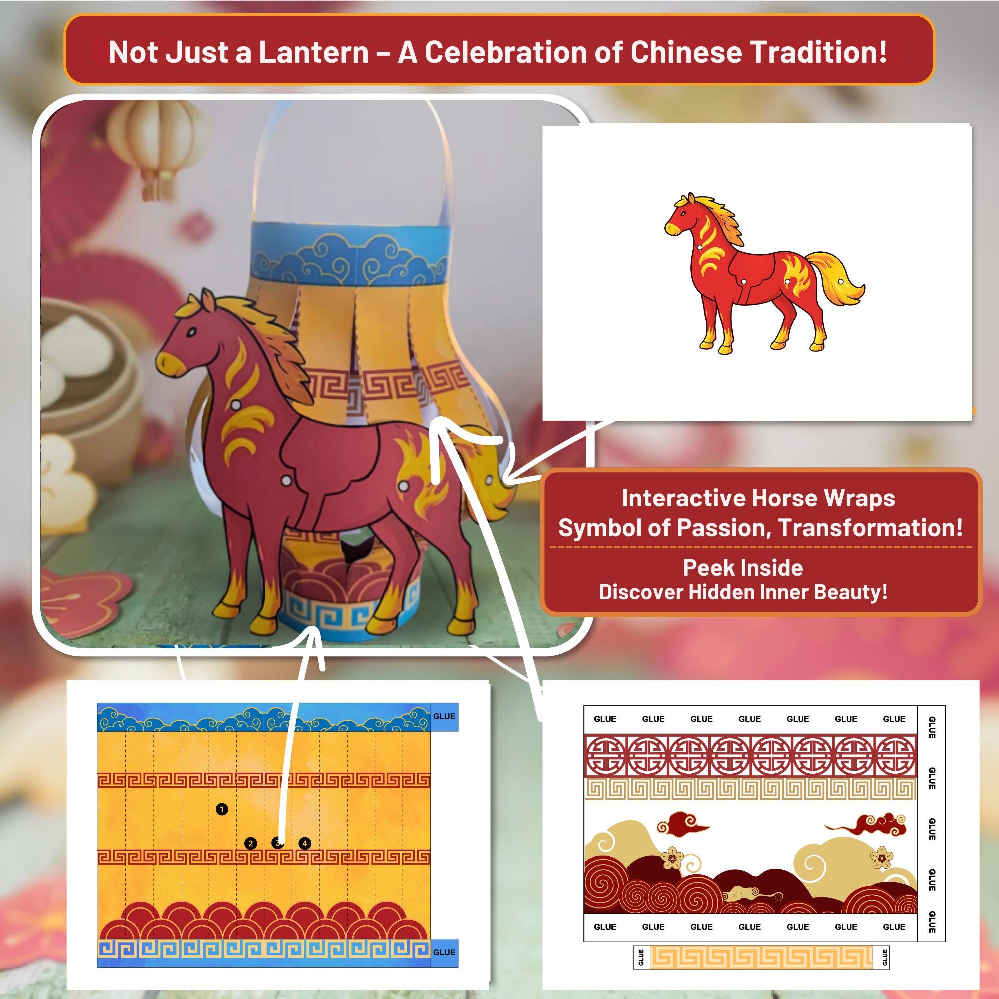 Printable Chinese New Year Paper Lantern Craft Kit, DIY Lantern for ...