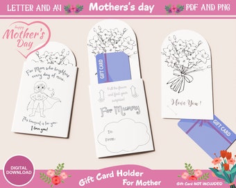 Coloring Kids' Mother's Day Gift Card Holder - Printable Happy Mother's Day Gift Tags, Mother's Day Gift Idea for Kids, DIY Kids Toddler