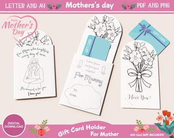 Coloring Kids' Mother's Day Gift Card Holder - Printable Happy Mother's Day Gift Tags, Mother's Day Gift Idea for Kids, DIY Kids Toddler