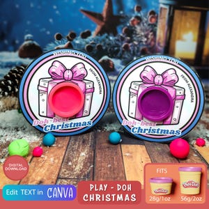 Christmas Play-Doh Holder, Pink Christmas Gift, Printable Non-Candy Gift, Classroom Favor, Christmas Party Gift, Editable in Canva