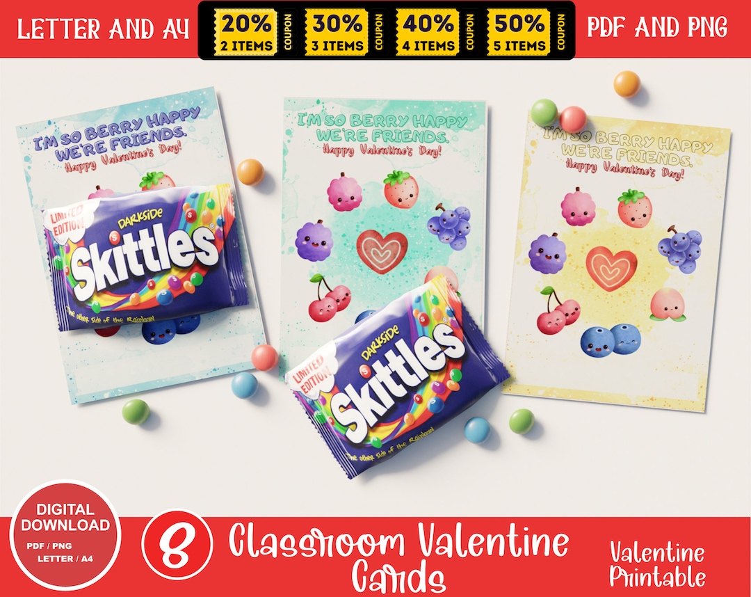 Sweet Rainbow Wishes Printable Skittles-themed Valentine's Cards, Share ...