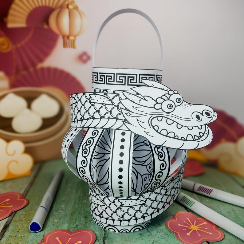 Coloring Chinese New Year Paper Lantern Craft Kit, Printable DIY ...