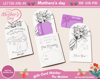 Coloring Kids' Mother's Day Gift Card Holder - Printable Happy Mother's Day Gift Tags, Mother's Day Gift Idea for Kids, DIY Kids Toddler